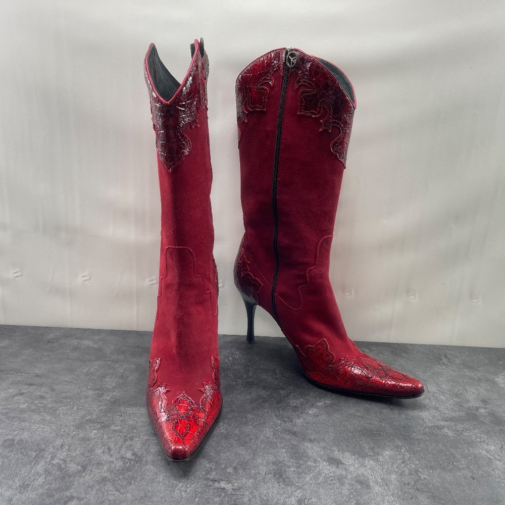 Donald J Pliner Vane Boots Women 9.5 M Suede Patent Pointed Toe Zip Shoes